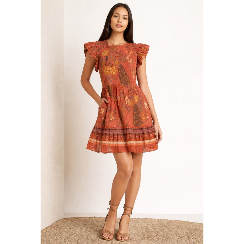Ulla Johnson Mini Dress Size 2 Cardinal Boho Flutter Sleeve Tiered Pockets EUC